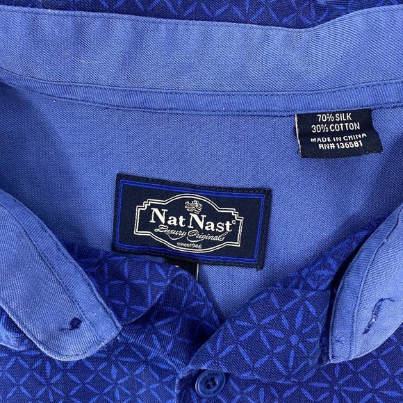 Nat Nast Mens‎ Shirt Size Large Short Sleeve Button Up Blue Silk blend - Picture 3 of 8